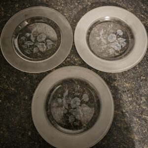 Set of 3 Avon Lead Crystal Hummingbird Bird Floral Salad Dessert Plates Vintage